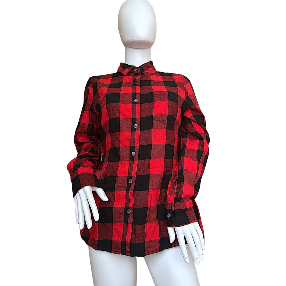 🎁♥️Old Navy Women's Plaid Flannel Boyfriend Shirts Red - Picture 2 of 5